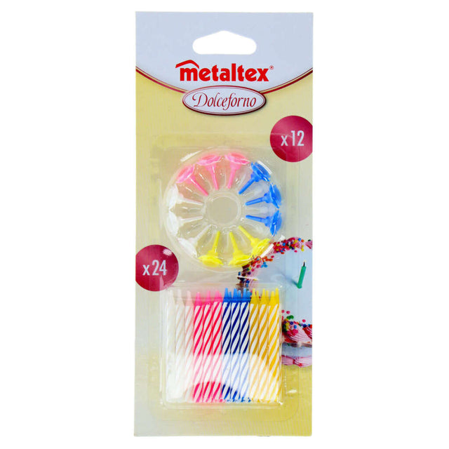 Metaltex taartkaarsen 24 stuks + 12 houders