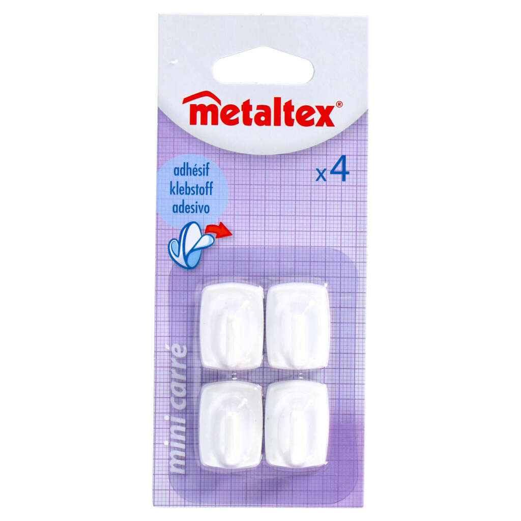 Metaltex square sticky hooks 4 pieces white