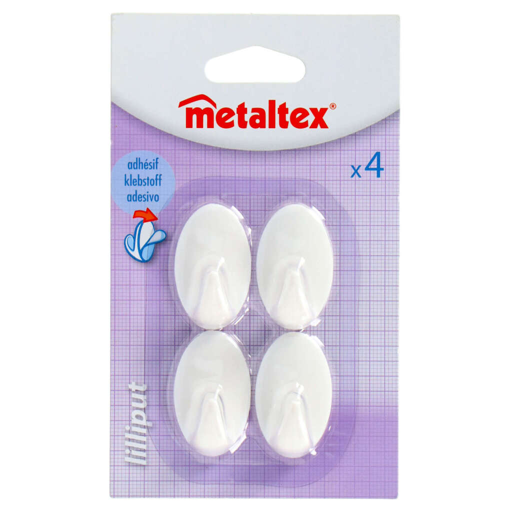 Metaltex Oval Adhesive crochets petits 4 pièces blanches