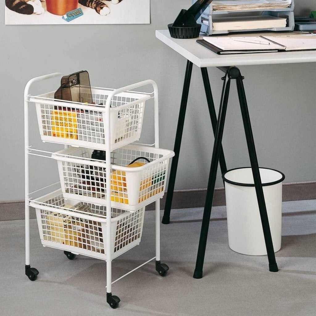 Metaltex storage rack with wheels + 3 baskets 30x38x68 cm white