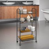 MetalTex Ascona Trolly med hjul + 4 korgar 41x23x84 cm matt svart metall