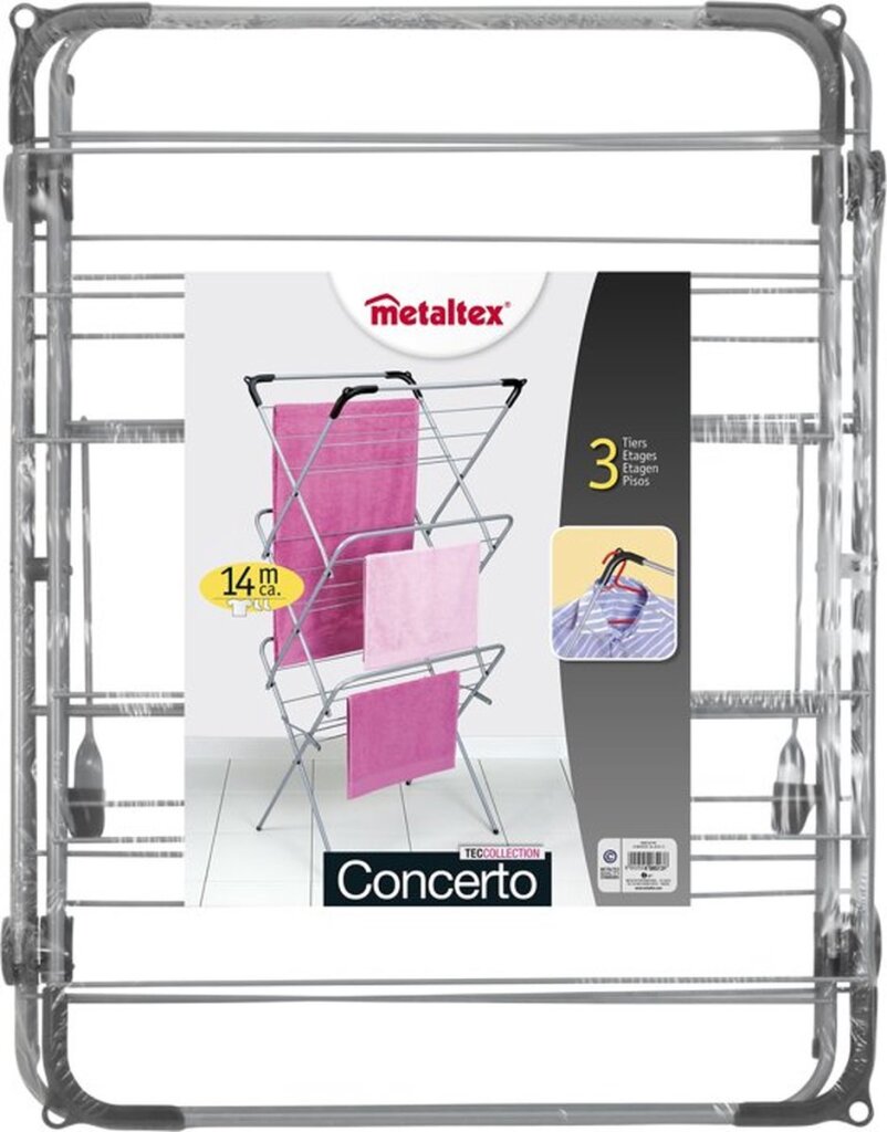 Tomado-Metaltex Tomado Metaltex Concerto Droogrek 14 mètres d'argent avec des supports pour les cintres de vêtements