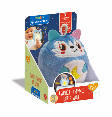 Clementoni baby twinkle winkle kleine wolf blauw knuffel nachtlamp