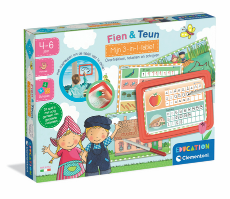 Clementoni fien teun 3-in-1 schoolbord - leren schrijven en letters - tekenbord met oefenkaarten en stift - educatief speelgoed voor kinderen 4 jaar