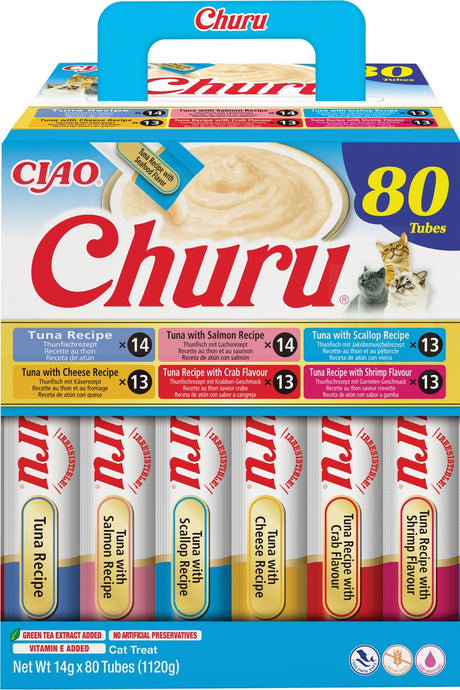 Inaba ciao churu creamy puree liquid kattensnack tonijn variëteiten 80x14g