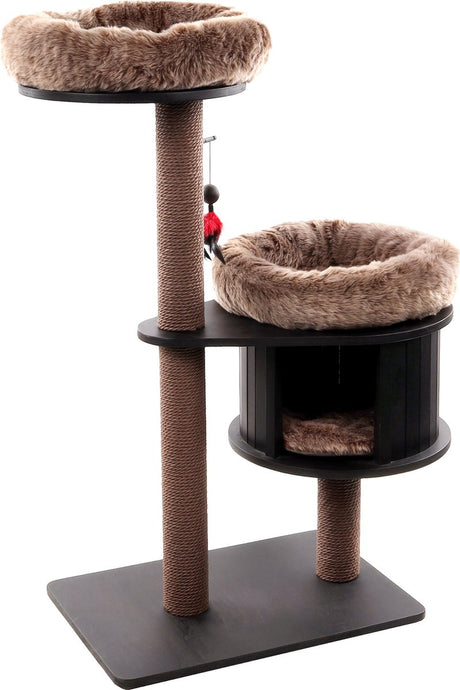Flamingo krabpaal – raisa 1 bruin grijs – 79x45x119 cm – luxe kattenboom met relaxmand schuilplaats – krabpaal met speeltje papieren touw – voor alle kattenrassen