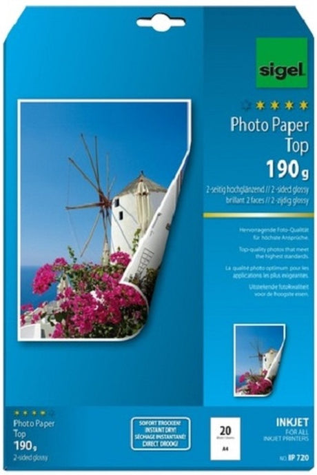 Sigel inkjet fotopapier top a4 hoogglanzend dubbelzijdig 190 grams 20 vel