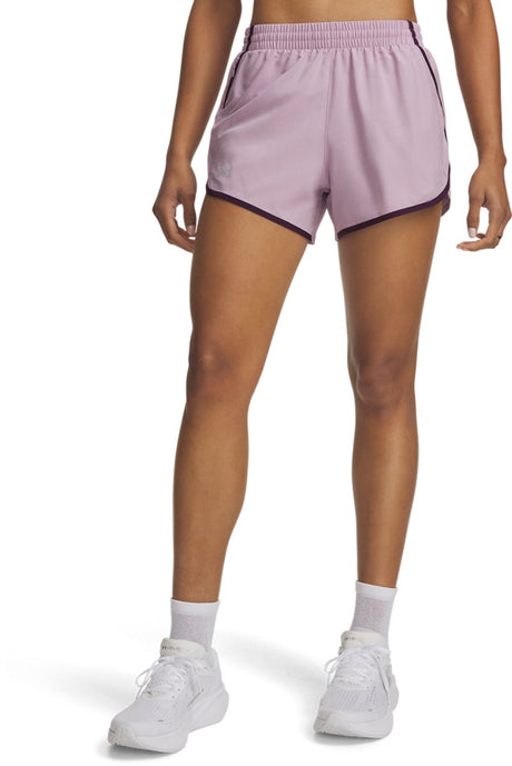 Under armour ua fly by 3'' shorts-pnk dames sportbroek - mauve roze - paars echo - reflective s