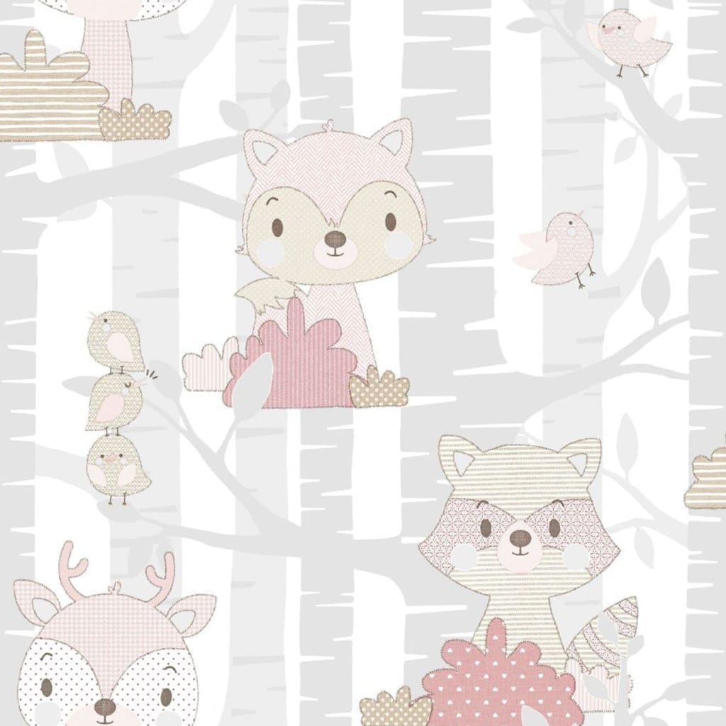 Noordwand noordwand behang baby forest animals grijs en roze