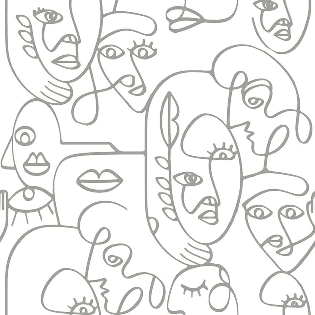 Noordwand Noordwand Behang Friends Coffee Line Art Faces wit en metallic