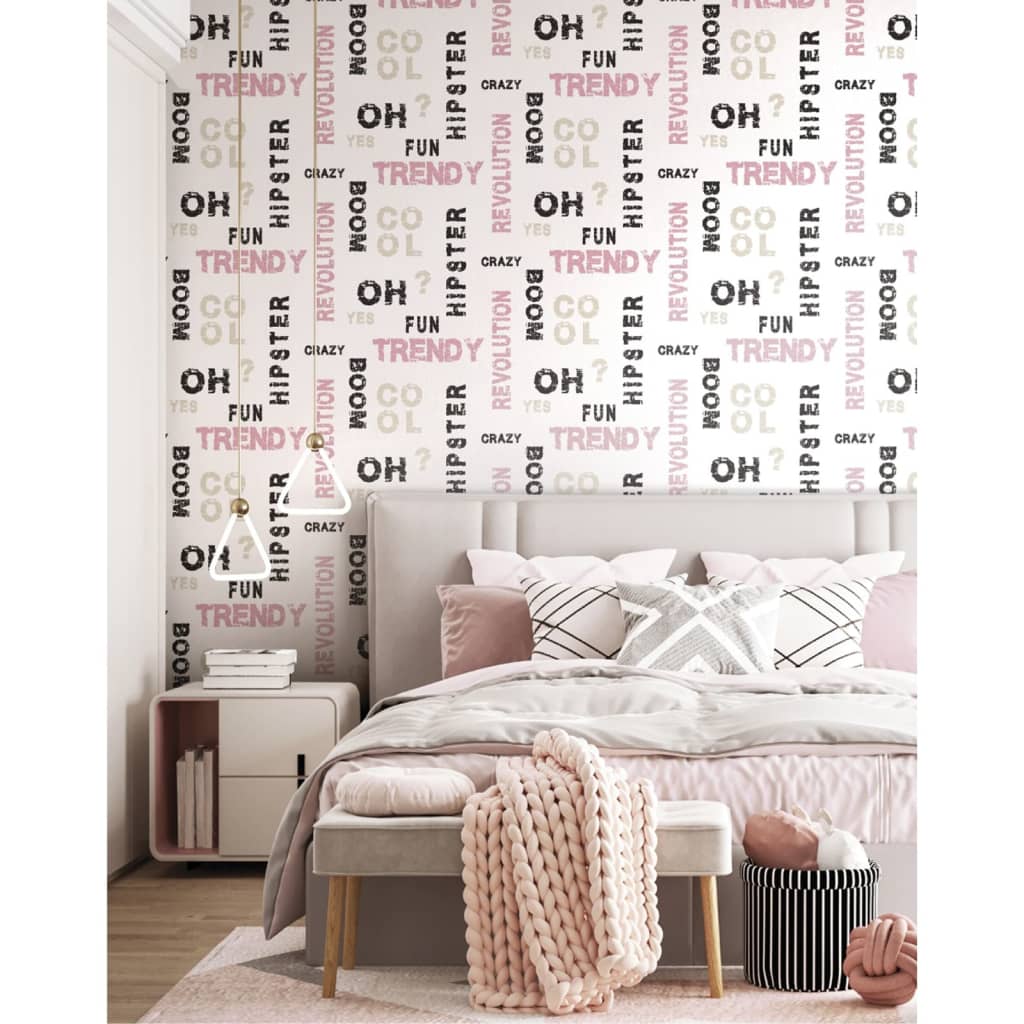 Noordwand Noordwand Behang Friends Coffee Words and Letters roze en zwart