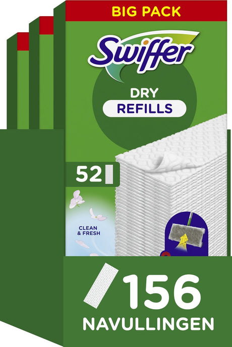 Swiffer - vloerwisser navulling - met een febreze geur - vangt en houdt stof vast - 156 droge vloerdoekjes