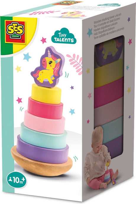 Ses creative tiny talents houten stapeltoren - unicorn met wiebelbasis - vanaf 10 maanden - baby speelgoed - motorische ontwikkeling - schoencadeautjes sinterklaas