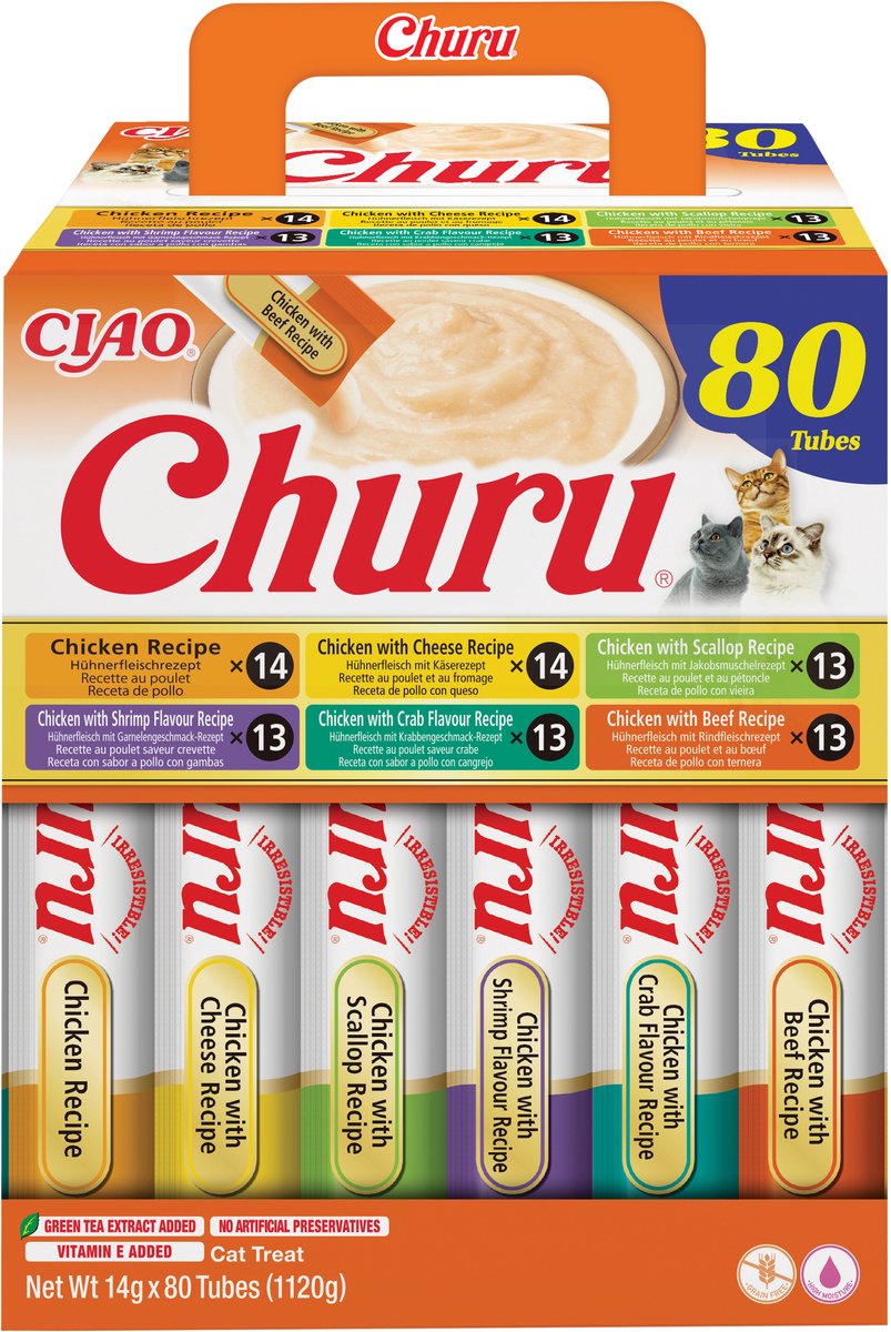 Inaba ciao churu creamy puree kattensnack liquid kip variëteiten 80x14g