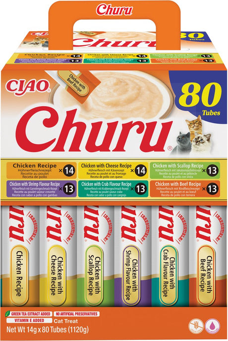 Inaba ciao churu creamy puree kattensnack liquid kip variëteiten 80x14g