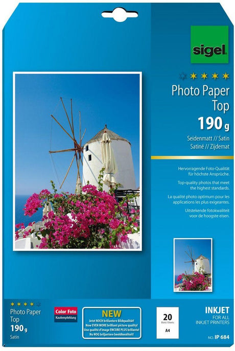 Sigel inkjet fotopapier top a4 zijdemat eenzijdig 190 grams 20 vel