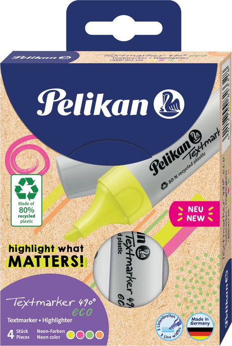 Pelikan 490 eco markeerstiften - 4 stuks - neonkleuren