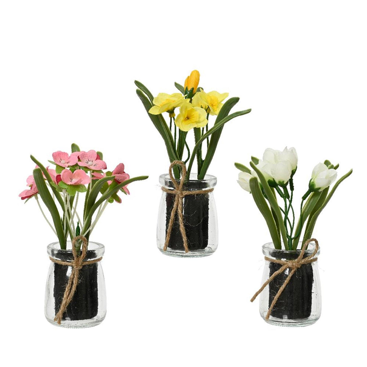 Decoris kunstplant in pot glas h16cm