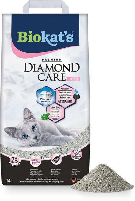 Biokat's diamond care fresh - 14 l - kattenbakvulling - klontvormend - babypoeder geur - actieve kool