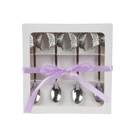 Decoris theelepelset vlinder 4-delig rvs