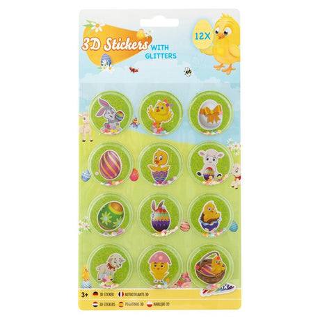 Grafix pasen 12 3d stickers met glitter