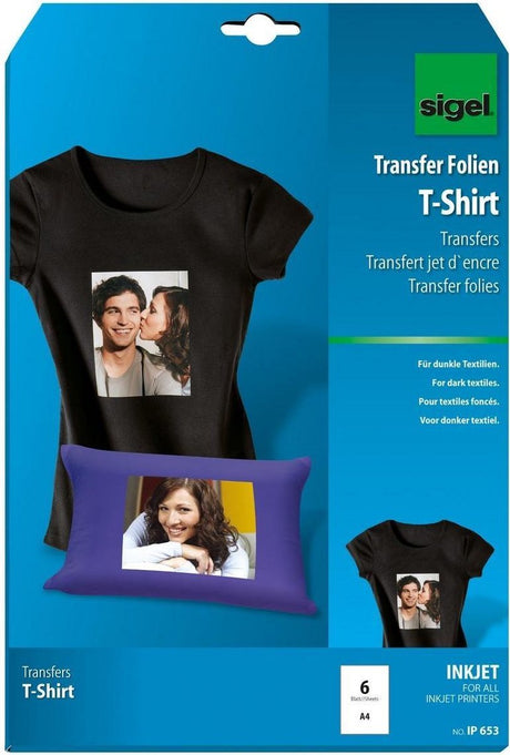 Sigel inkjet transferfolie a4 blanco 6 vel voor donkere kleding textiel