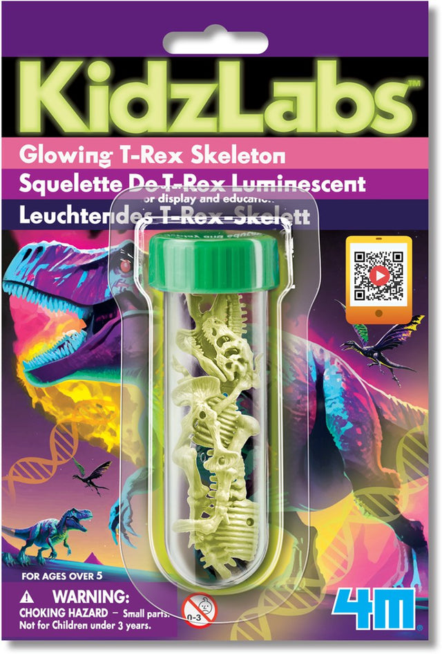 4m glow in the dark dino - t-rex skelet - wetenschap en spel - modelbouw - kidzlabs - 5+