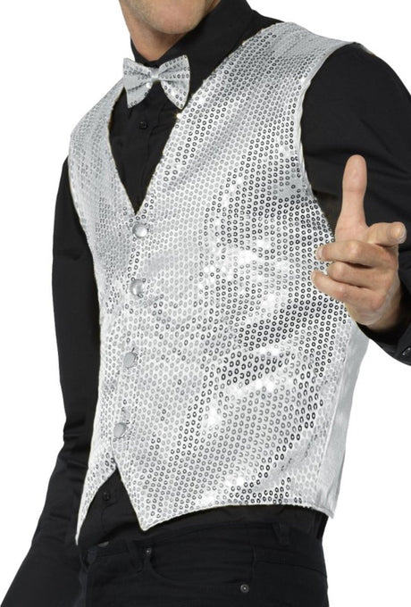 Smiffys - sequin waistcoat kostuum - s - zilverkleurig