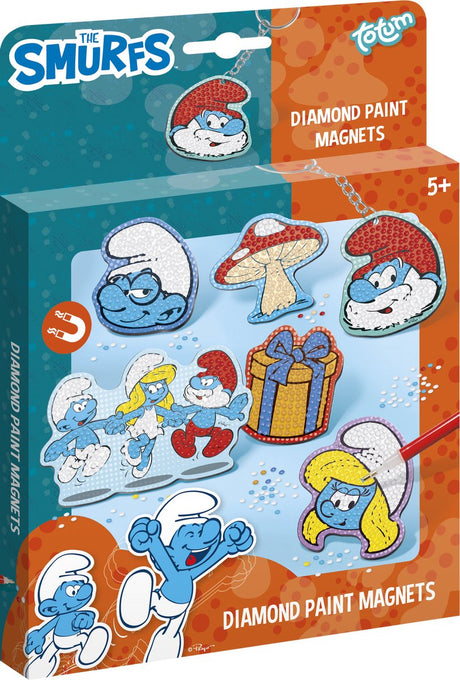 Totum de smurfen diamond painting magneten en sleutelhanger maken - met smurf en smurfin - speelgoed kinderen - knutselen - voor meisjes en jongens - vanaf 5 jaar -