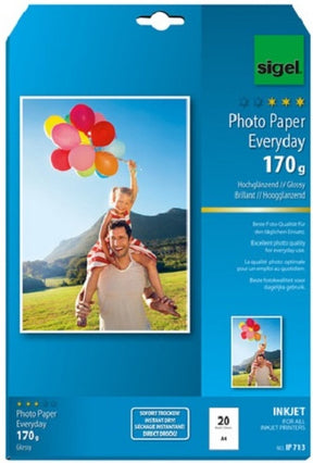 Sigel inkjet fotopapier everyday plus a4 hoogglanzend 170 grams 20 vel