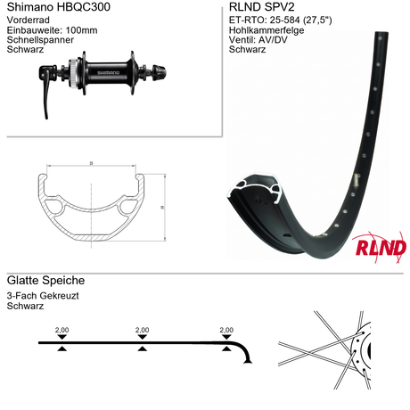 Roland voorwiel 25-584 27.5 zwart schijfrem centerlock qr spv2 shimano hb-qc300