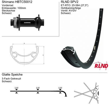 Roland voorwiel 25-584 27.5 zwart schijfrem centerlock steekas 12x100 spv2 shimano hb-tc500-12