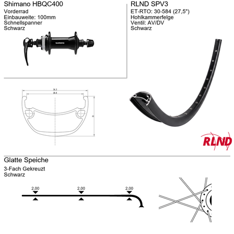 Roland voorwiel 30-584 27.5 zwart schijfrem centerlock qr spv3 shimano hb-qc400
