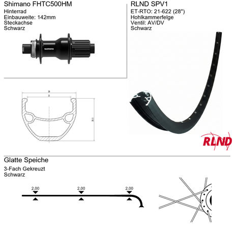 Roland achterwiel 21-622 28 zwart cassette 8 9 10v schijfrem centerlock steekas 12x142 spv1 shimano fh-tc500-hm