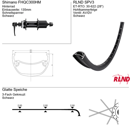 Roland achterwiel 30-622 28 zwart cassette 8 9 10v schijfrem centerlock qr spv3 shimano fh-qc300-hm