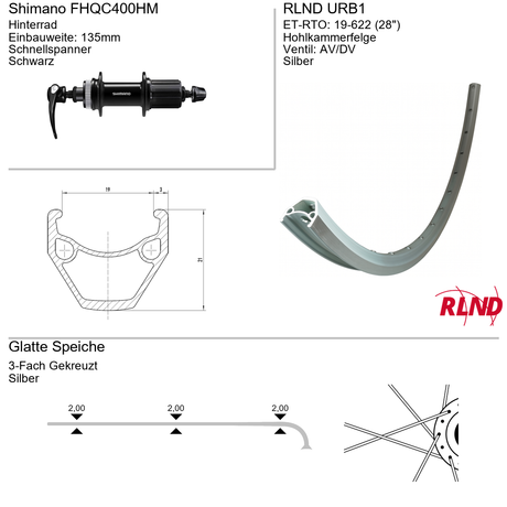 Roland achterwiel 19-622 28 zilver cassette 8 9 10v schijfrem centerlock qr urb1 shimano fh-qc400-hm
