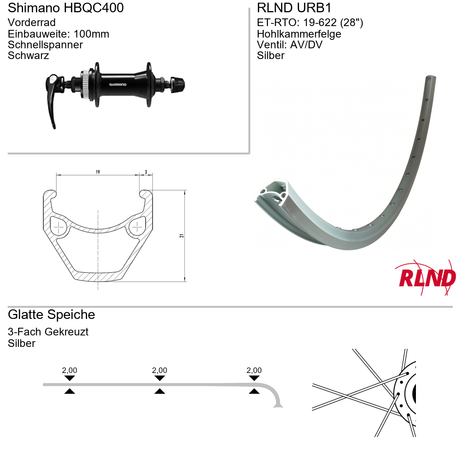 Roland voorwiel 19-622 28 zilver schijfrem centerlock qr urb1 shimano hb-qc400