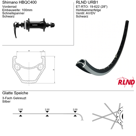 Roland voorwiel 19-622 28 zwart schijfrem centerlock qr urb1 shimano hb-qc400