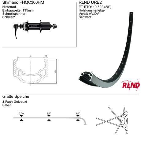 Roland achterwiel 19-622 28 zwart cassette 8 9 10v schijfrem centerlock qr urb3 fh-qc300-hm