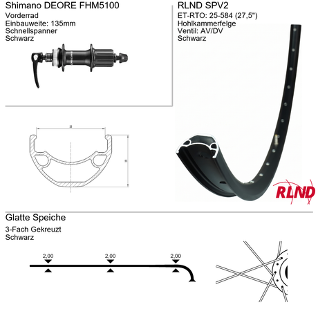 Roland voorwiel 25-584 27.5 zwart cassette 8 9 10v schijfrem centerlock qr spv2 shimano deore fh-m5100