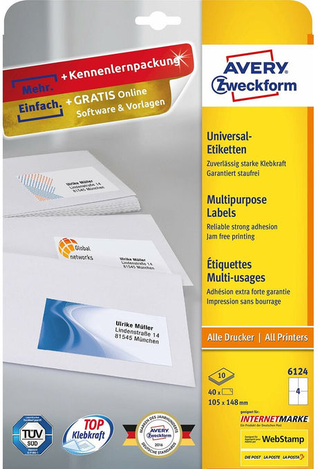 Etiket zweckform 105x148mm wit perm. 40 labels 10 vel