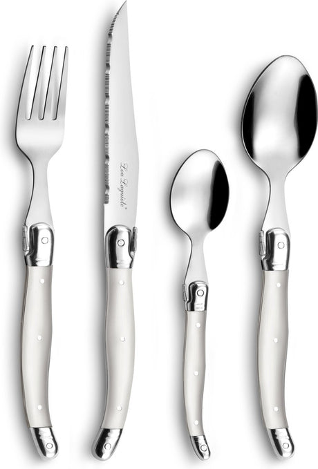 Lou laguiole ® 24-delige tradition bestekset parelmoer – 6 personen – 18 0 chroomstaal – hoogglans – iconische laguiole-bij – cadeauverpakking
