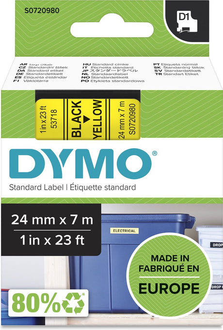 Dymo originele d1 labels | zwarte tekst op geel label | 24 mm x 7 m | zelfklevende etiketten voor de labelmanager labelprinter | gemaakt in europa