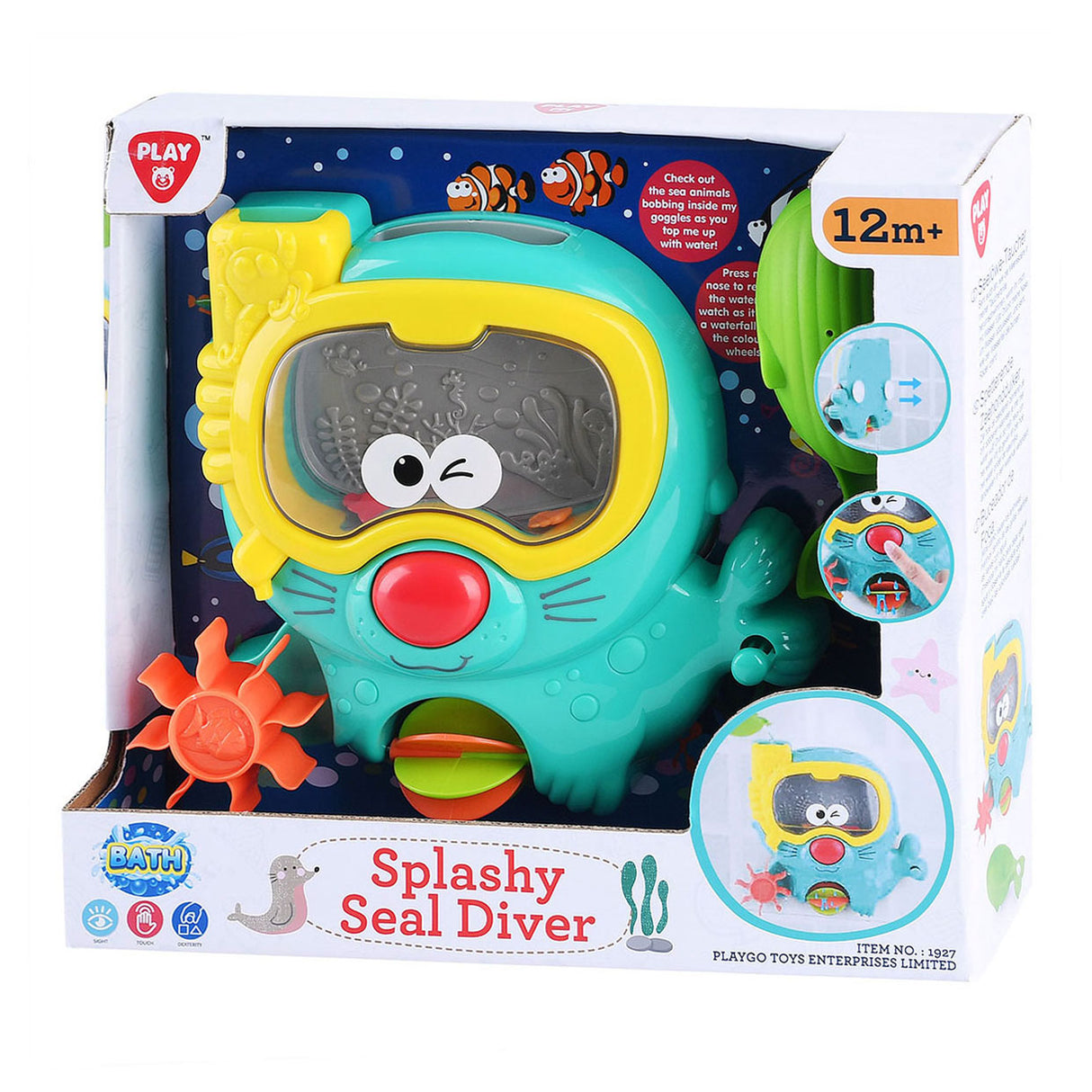 Play bath toy splashing seal with diving goggles