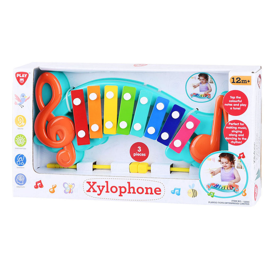 Play xylophone with musical notes, 3dlg.