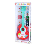 Play guitar with musical notes red