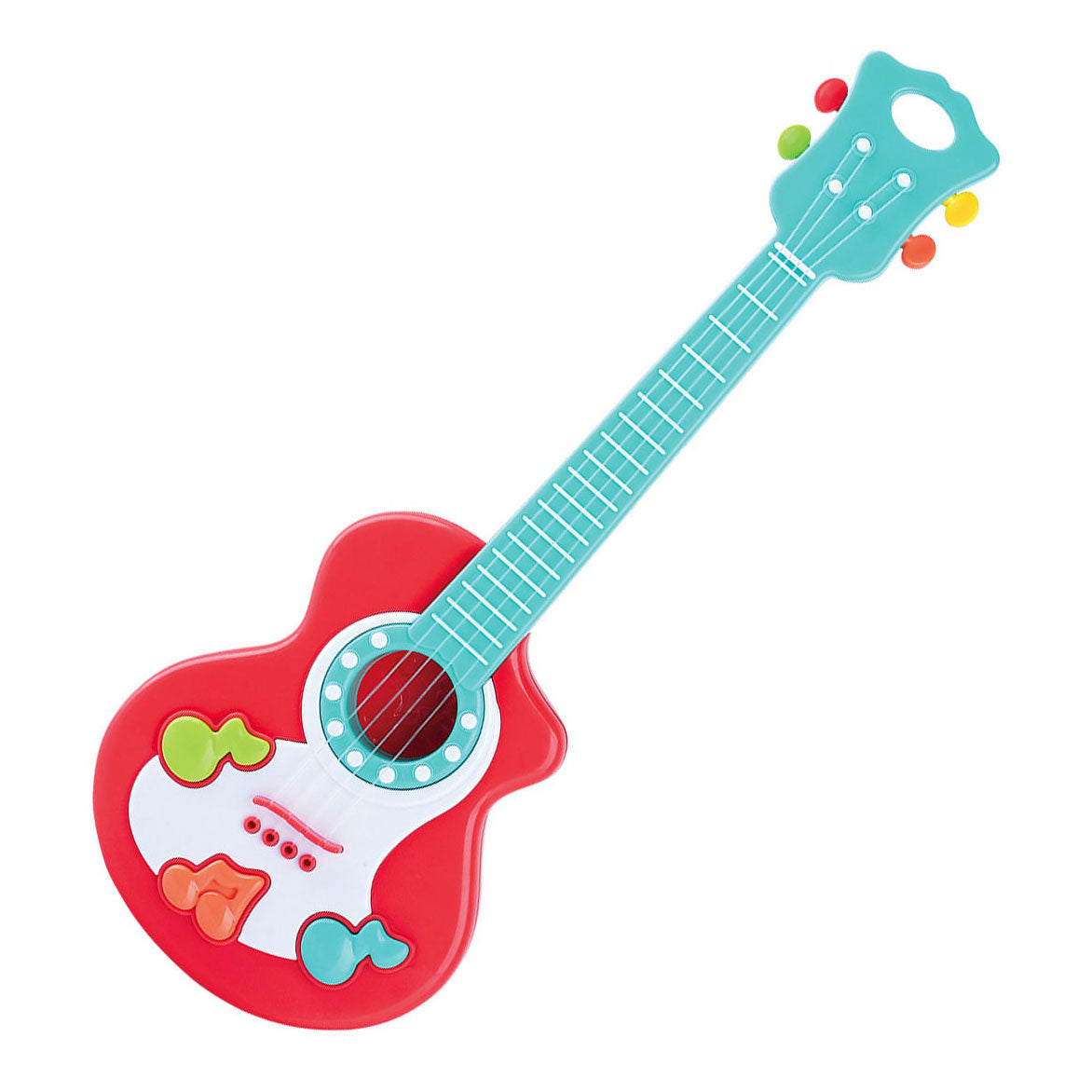 Play guitar with musical notes red