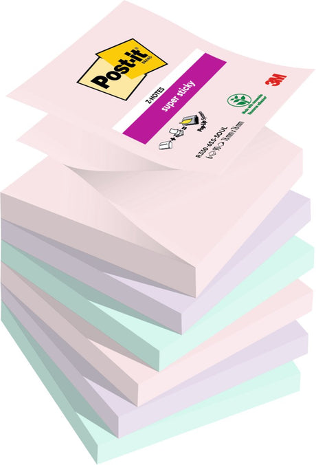 Post-it - super sticky z-notes soulful | 90 vel | ft 76 x 76 mm | geassorteerde kleuren | pak van 6 blokken