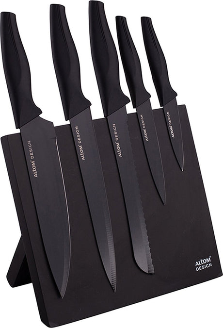 Altom design zwart magnetisch messenblok met 5 zwarte messen - ergonomische handgrepen - prachtig design - modern en elegant - met 5 zwarte messen