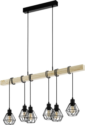 Eglo townshend 5 hanglamp - e27 - 100 cm - zwart bruin - fsc hout